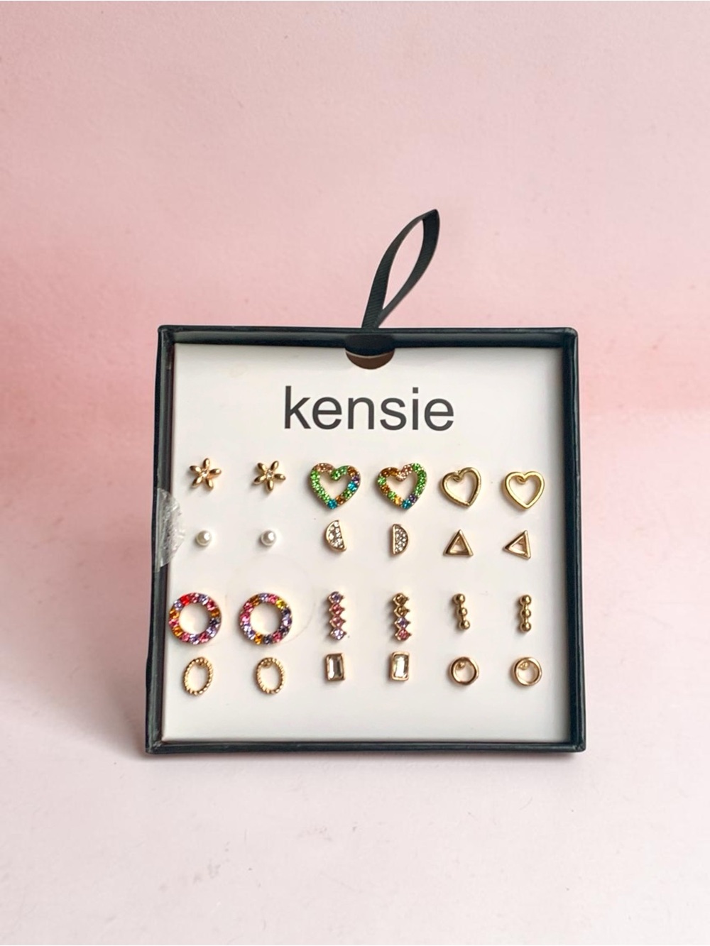 kensie Gold Tone Multicolor and Green Heart Stud Earring Set. NWT